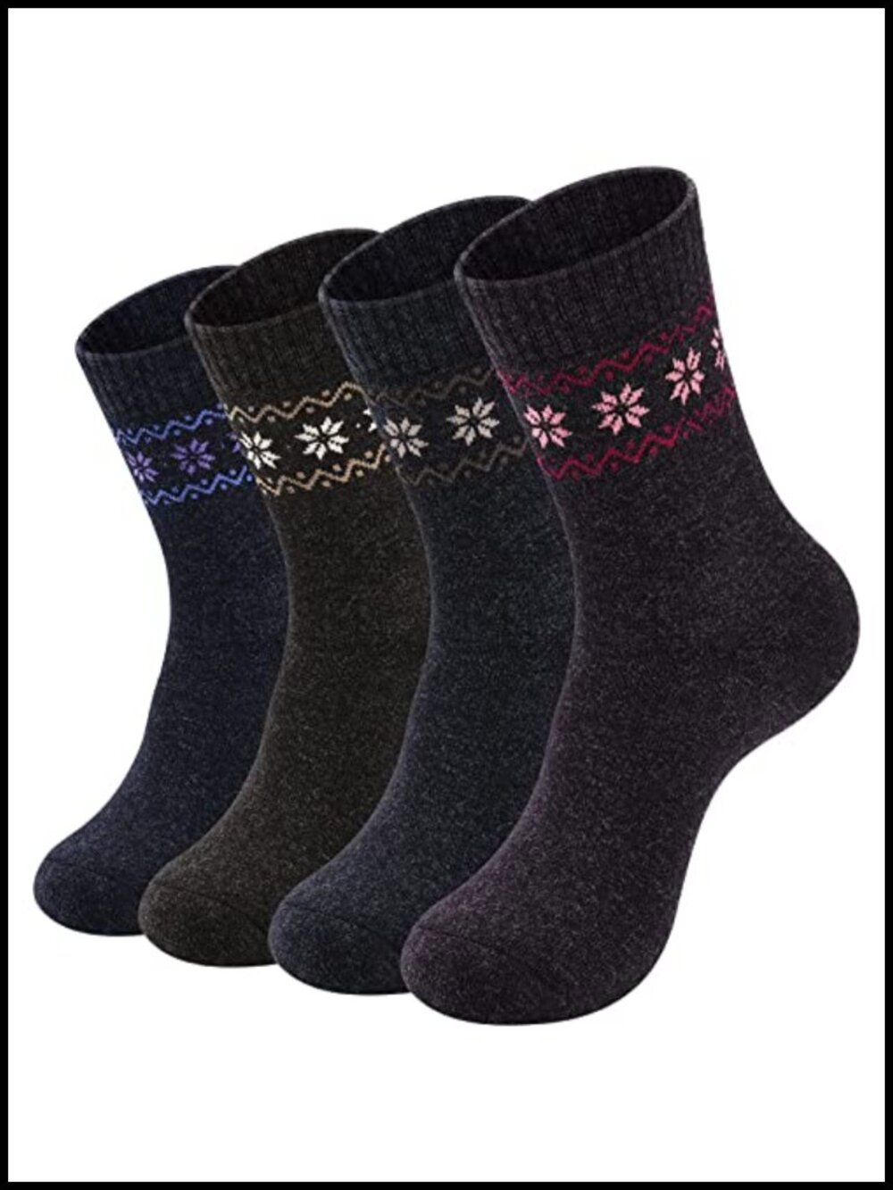Womens Merino Wool Socks 4 Pack Thick Knit Hiking Winter Crew Socks